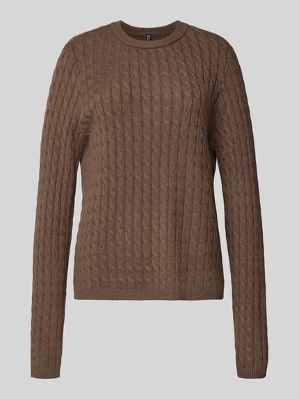 PIECES Regular Fit Strickpullover aus Viskose-Mix Modell 'FIA' Mittelbraun 2