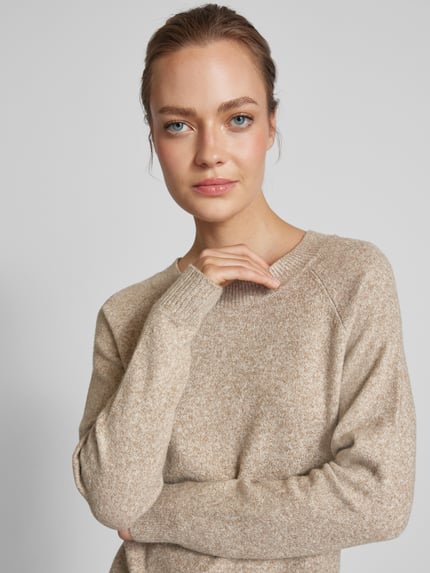 VERO MODA Regular Fit Strickpullover mit Crew Neck Modell 'DOFFY' Beige Melange 3