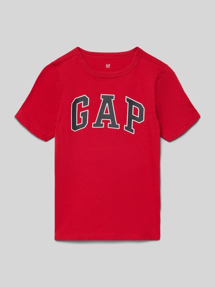 Produktfoto, Regular Fit T-Shirt mit Logo-Print von GAP in kräftigem Rot, reine Baumwolle, Rundhalsausschnitt, für Kinder, Vorderansicht