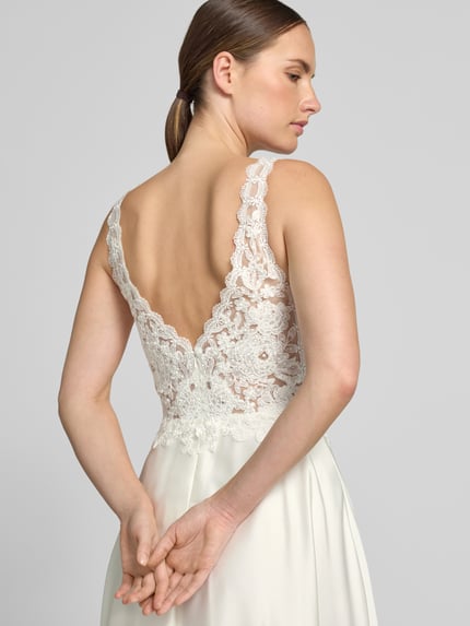 Mascara Abendkleid mit Spitze und breiten Trägern Offwhite 6