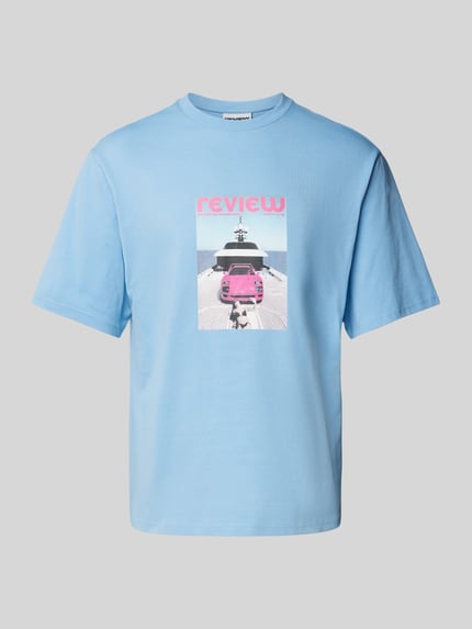 REVIEW T-shirt z prążkowanym okrągłym dekoltem Jasnoniebieski 2