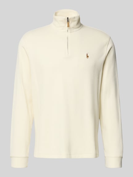 Produktfoto, Sweatshirt mit Stehkragen von Polo Ralph Lauren z bawełny w kolorze ecru, regular fit, widoczne logo, tekstura gładka