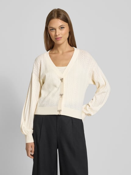 GUESS Gebreid jack van viscosemix met V-hals, model 'LYLA' Wit - 4