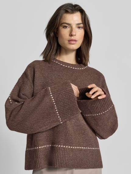 Neo Noir Relaxed Fit gebreide trui met wol-aandeel model 'Roeme' Middenbruin - 3