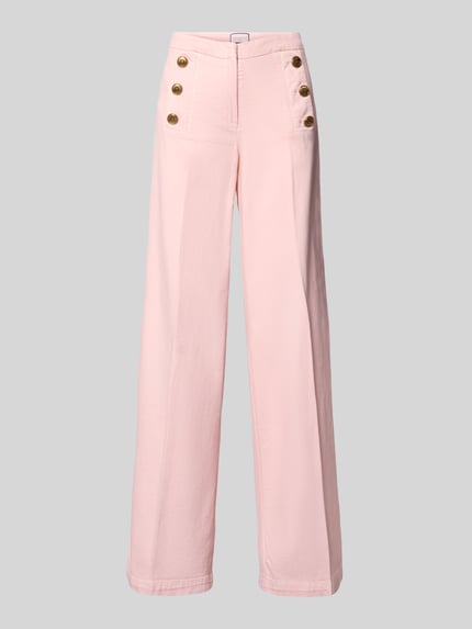 Produktfoto, Wide Leg Hose mit Bügelfalten Modell 'Bridget' von SEDUCTIVE aus Leinen-Baumwoll-Mix in zartem Rosa, Knöpfe, glatte Textur.