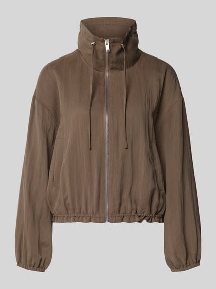 Produktfoto, Regular Fit Jacke aus Lyocell-Mix mit Viskose-Anteil von Fynch-Hatton in Braun, Stehkragen, Reißverschluss, strukturierte Oberfläche