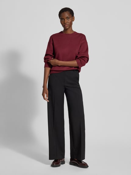Jake*s Casual Oversized Strickpullover mit gerippten Abschlüssen Aubergine 1