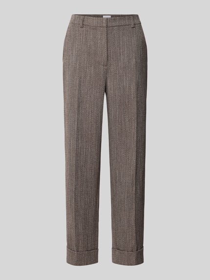 Produktfoto, Stoffhose mit französischen Eingrifftaschen von Jake*s Collection, brauner Material-Mix mit Viskose-Anteil, Gerader-Schnitt, Bundfalten, Gesäßtaschen, Bundweite 38 cm, Innenbeinlänge 67 cm, Damen