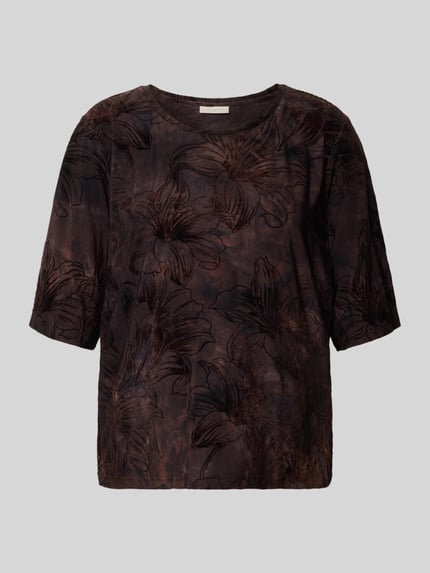 Productfoto, Blusenshirt im Allover-Look Modell 'SESSOLANA' van FREE/QUENT, donkere tinten, bloemmotief, regular fit, ronde hals, materiaal-mix met stretch, ruglengte bij maat S 56 cm