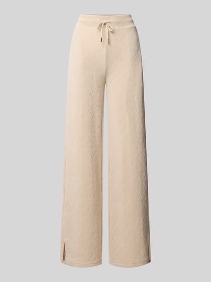 Produktfoto, Wide Leg Sweatpants mit Logo-Muster Modell 'LAUDOMIA' von GUESS aus beigem Material-Mix mit Stretch-Anteil und elastischem Bund