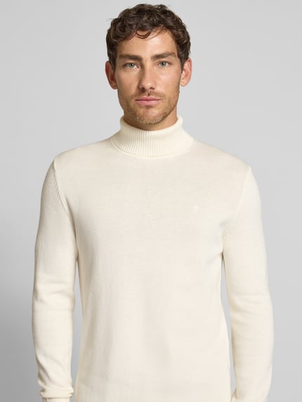 Christian Berg Men Sweter o kroju slim fit z mieszanki bawełny i wełny Złamany biały melanż 3
