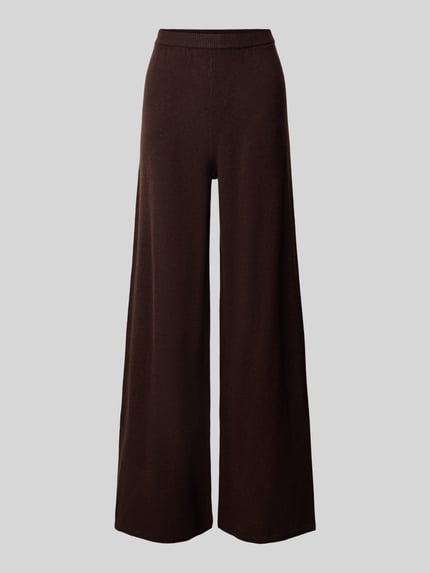 Produktfoto, Wide Leg Wollhose aus reiner Wolle von Stefanel, dunkelbraun, Strick-Optik, elastischer Bund, Szerokość w rozmiarze S 34 cm, długość nogawki wewnętrznej w rozmiarze S 83 cm
