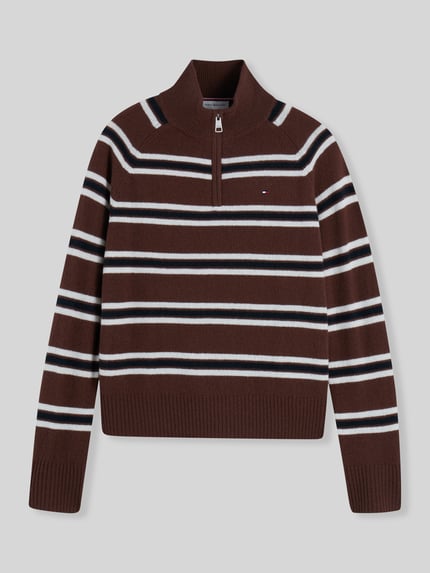 Tommy Hilfiger Regular Fit Troyer aus Wolle mit Logo-Detail Dunkelbraun 2