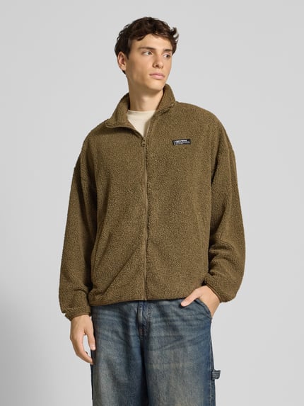 REVIEW Fleecejacke mit Stehkragen und Label-Detail Khaki 4