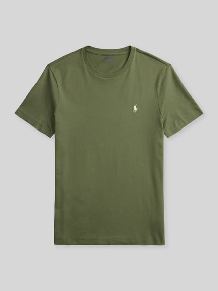 Productfoto, Regular Fit T-Shirt aus reiner Baumwolle van Polo Ralph Lauren, unikleurig olijfgroen, logo-stiksel, ronde hals, korte mouwen, jersey, katoen