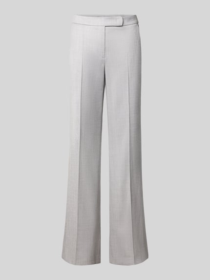 Produktfoto, spodnie materiałowe 'Stoffhose aus Schurwolle-Mix mit Bügelfalte' von windsor., szare, krój wide fit, mieszanka żywej wełny z dodatkiem streczu, kanty, wpuszczane kieszenie francuskie, z tyłu kieszeń z wypustką, zapięcie na guzik, haftki i zamek błyskawiczny, szerokość w rozmiarze 36: 39 cm, długość wewnętrzna nogawki: 83 cm
