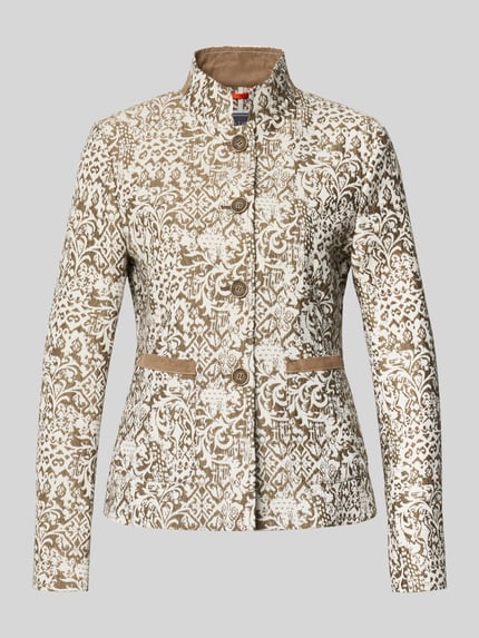 Produktfoto, Slim Fit Blazer im Allover-Look mit Stehkragen von WHITE LABEL, beigebraun gemustert, aus Material-Mix mit Baumwoll-Anteil, Knopfleiste