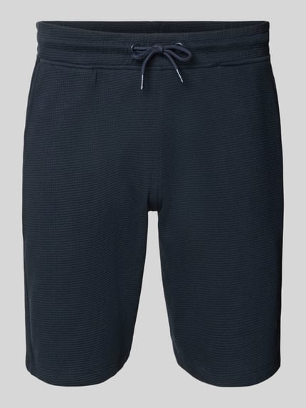 Produktfoto, Straight Fit Shorts mit Logo-Stitching Modell 'Fillip' von Blend aus Reine Baumwolle mit Strukturmuster, Eingrifftaschen, Gesäßtaschen, elastischer Bund mit Tunnelzug, Farbe Dunkelblau