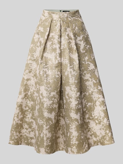 Productfoto, midirok met structuurpatroon in beige en goud, elastische materiaalmix, A-lijn, bandplooien, naadsluiting, Midirock met Strukturmuster van SWING, bandwijdte maat 36: 35 cm, totale lengte maat 36: 88 cm
