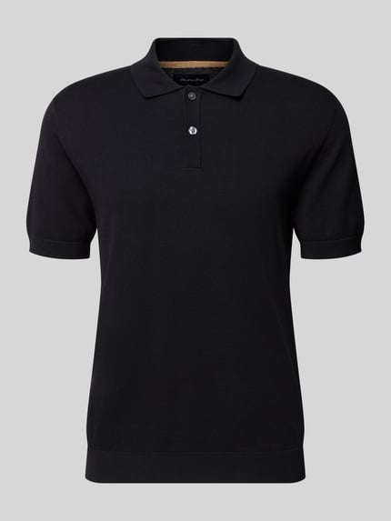 Produktfoto, Regular Fit Poloshirt in Strick-Optik Modell 'Josh' van Christian Berg Men, zwart, pure katoen, korte mouwen, polokraag, elastische boorden, herenmode