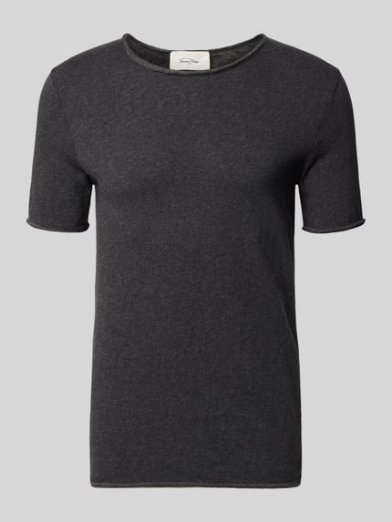 Produktfoto, Slim Fit T-Shirt mit Rundhalsausschnitt Modell 'Sonoma' von American Vintage, Herren T-Shirt aus Reine Baumwolle, kurzärmelig, dunkelgraue melierte Oberfläche, Rückenlänge 63 cm bei Größe M.