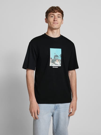 REVIEW Regular Fit T-Shirt aus Baumwoll-Viskose-Mix Black 4