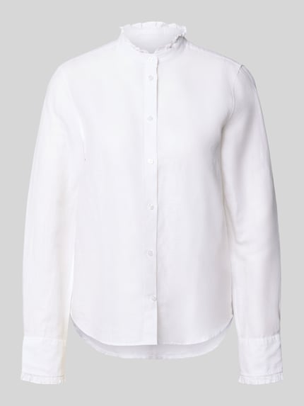 Produktfoto, Regular Fit Bluse aus Leinen-Baumwoll-Mix mit Stehkragen von Gant in wit met knoopsluiting, structuur en lichte glans