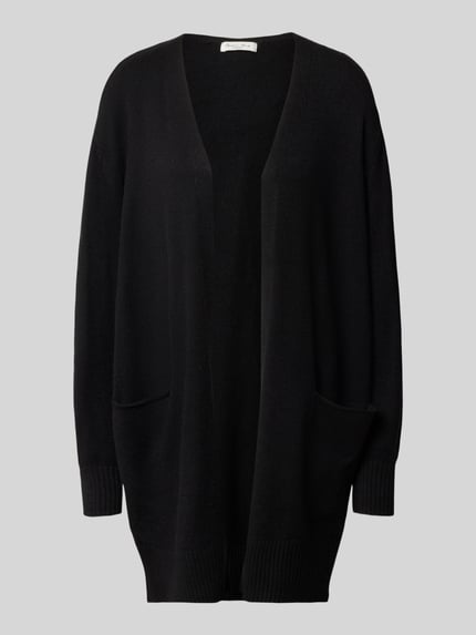 Produktfoto, Relaxed Fit Strickjacke aus Viskose-Mix mit Eingrifftaschen von Christian Berg Woman, Schwarz, gerippte Abschlüsse, Damen Strickjacke