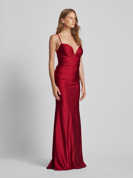 unique Talliertes Abendkleid mit Raffungen Rot 1