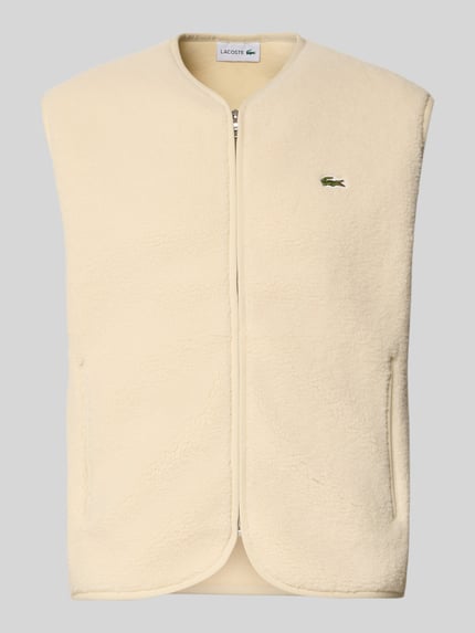 Produktfoto, Weste mit Reißverschluss-Front von Lacoste in unifarbener Optik mit Strukturmuster, Logo-Detail, Reißverschluss und seitlichen Eingrifftaschen.