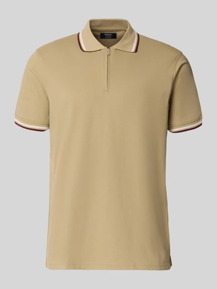 Produktfoto, Slim Fit Poloshirt mit Kontraststreifen und Reißverschluss von MCNEAL aus Baumwoll-Elasthan-Mix in Beige, Herren, Rückenlänge 73 cm bei Größe M