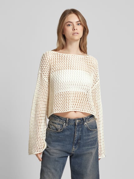 REVIEW Sweter z dzianiny z ażurowym wzorem Złamany biały 4