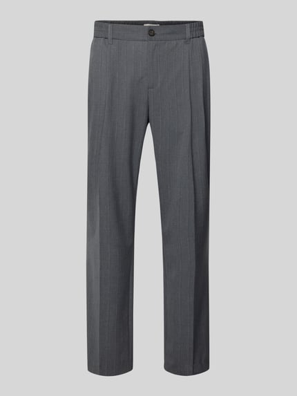 Produktfoto, Straight Fit Stoffhose mit Bügelfalten Modell 'Marc' von Casual Friday aus Elastischer-Material-Mix mit Viskose-Anteil, grau, feine Nadelstreifen, Knopf- und Reißverschluss, glatte Textur, gerade Form, Bundweite 45 cm, Innenbeinlänge 81 cm, für Casual-Styles