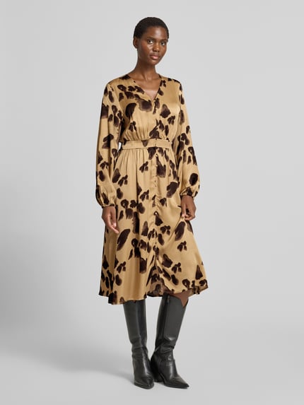 MSCH Copenhagen Midikleid mit V-Ausschnitt Modell 'Clarette' Cognac 4