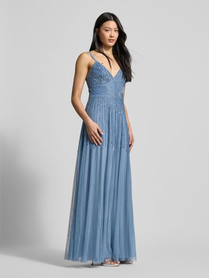 Lace & Beads Abendkleid mit Strasssteinbesatz Rauchblau 1