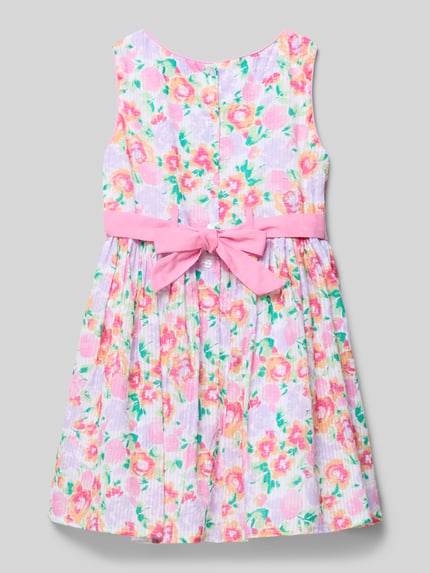 Productfoto, Regular Fit Kleid met bloemenprint van Happy Girls, katoen, ronde hals, mouwloos, plooien, ruglengte 24 cm, maat 116