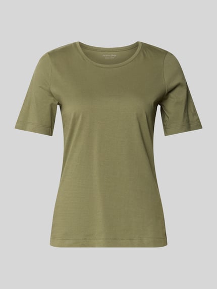 Produktfoto, T-Shirt mit Rundhalsausschnitt von Christian Berg Woman, zielony kolor, czysta bawełna, krój regular fit, 1/2 rękawa, długość pleców w rozmiarze S: 60 cm