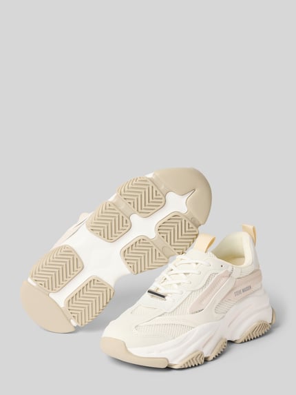Produktfoto, Sneaker mit Logo-Detail Modell 'Possession' von Steve Madden in Creme und Beige, abgerundete Passform, Schnürverschluss, Absatzhöhe 7 cm, Schafthöhe 6 cm, Schaftweite 7 cm, Damen Sneaker