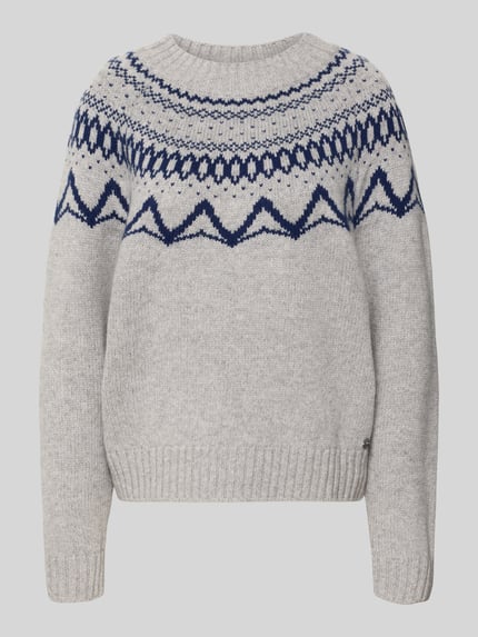 Fynch-Hatton Relaxed Fit Pullover aus reiner Wolle in Strick-Optik Hellgrau Melange 2