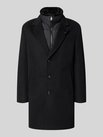 Produktfoto, Regular Fit Mantel aus Woll-Mix Modell 'Morris' von JOOP! COLLECTION in Schwarz mit glatter Oberfläche und klassischen Knöpfen.
