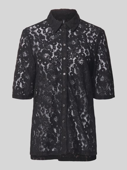 Produktfoto, Regular Fit Bluse aus Baumwoll-Mix Modell 'HONEY' von Vero Moda in Schwarz, Optik: Unifarben, Allover-Muster, Knopfleiste, Spitze, Halbarm