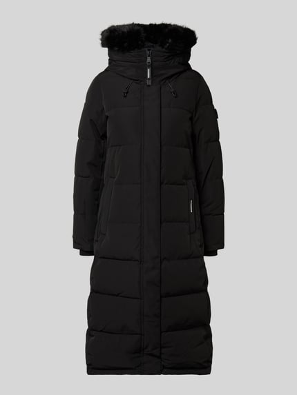 khujo Gewatteerde lange jas met labeldetails Zwart - 2
