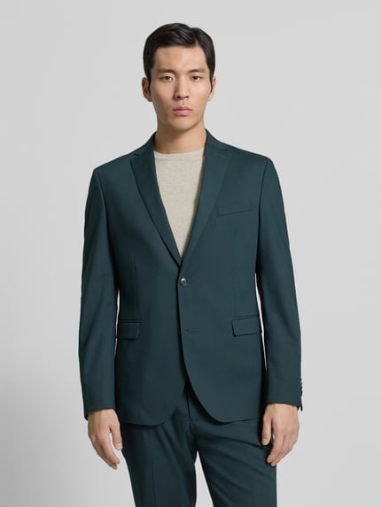 Mannelijk model draagt Regular Fit Anzugsakko met viscose-aandeel van s.Oliver BLACK LABEL, effen, reverskraag, 2-knoopsluiting, zakken, voorkant volledige lichaamsweergave.