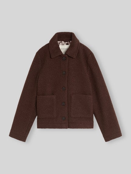 Tom Tailor Regular Fit Webpelzjacke mit einreihiger Knopfleiste Dunkelbraun 2