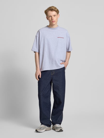 PROHIBITED Relaxed fit T-shirt met extra brede schouders Lichtgrijs gemêleerd - 1
