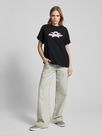 Low Lights Studios Oversized T-shirt met labelprint, model 'SUPERSTAR' Zwart - 1