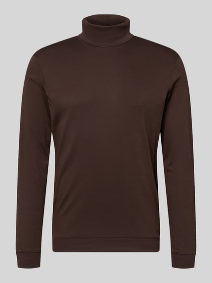 Produktfoto, Regular Fit Langarmshirt mit Rollkragen Modell 'Pima' von RAGMAN in Dunkelbraun, reine Baumwolle, glatte Textur