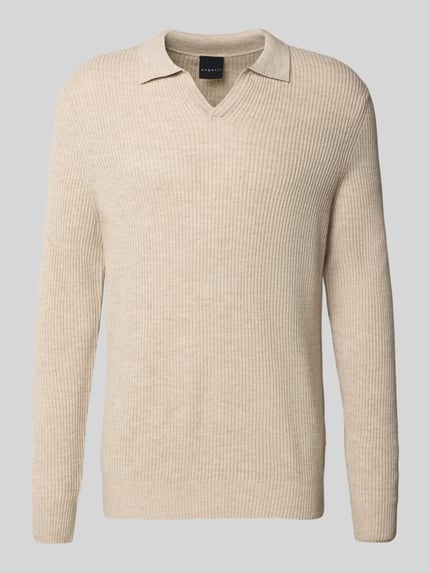 bugatti Regular Fit Strickpullover mit Polokragen aus Woll-Mix Sand 2