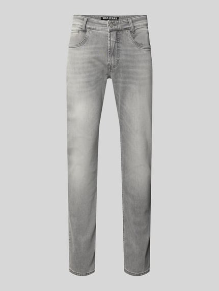Produktfoto, Jeans mit 5-Pocket-Design von MAC in Grau, gerader Schnitt, Baumwoll-Mix mit Stretch-Anteil, Knopf- und Reißverschluss.