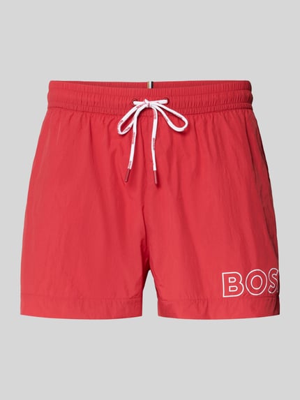 BOSS regular fit zwembroek met labelprint model 'MOONEYE' Rood - 1